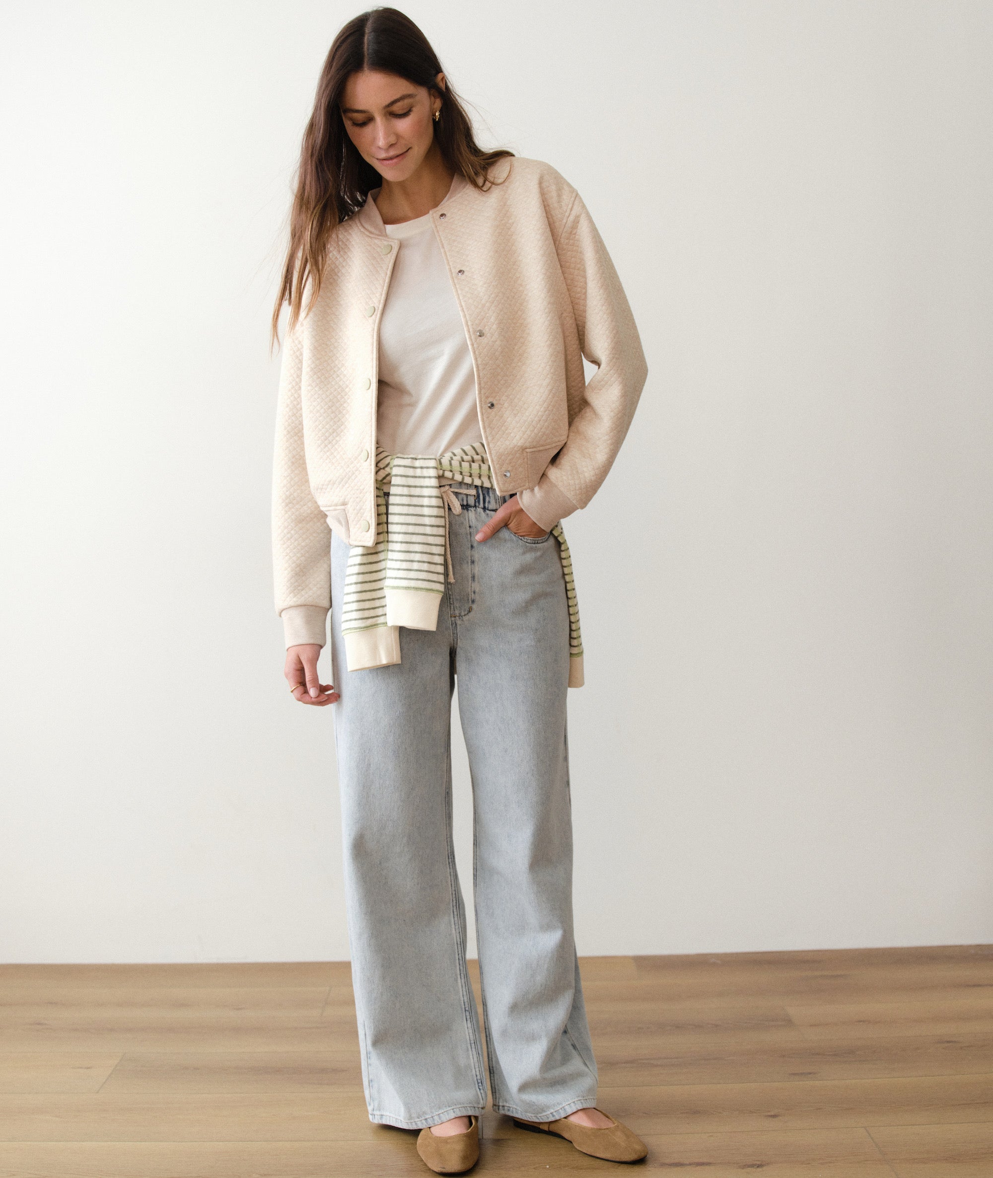 Corbet Quilted Bomber - Oatmeal Heather