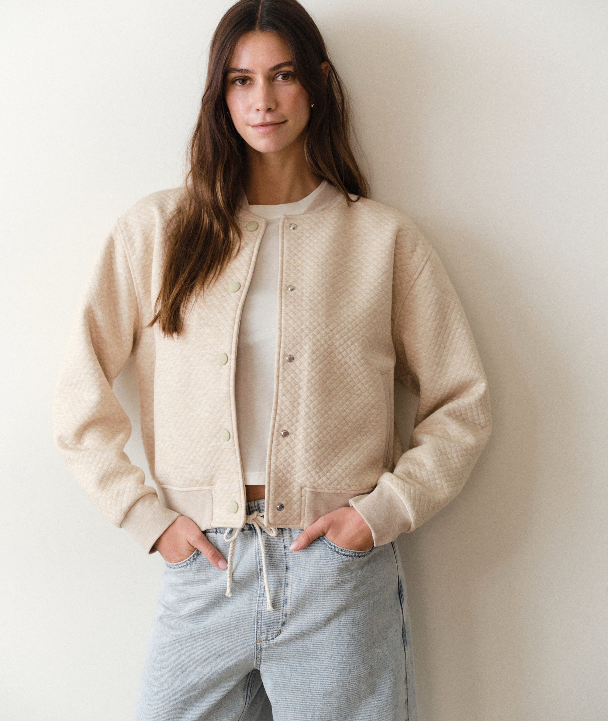 Corbet Quilted Bomber - Oatmeal Heather