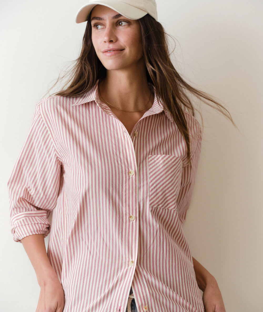 Jane Relaxed Shirt in Cali Poplin - Pink Stripe