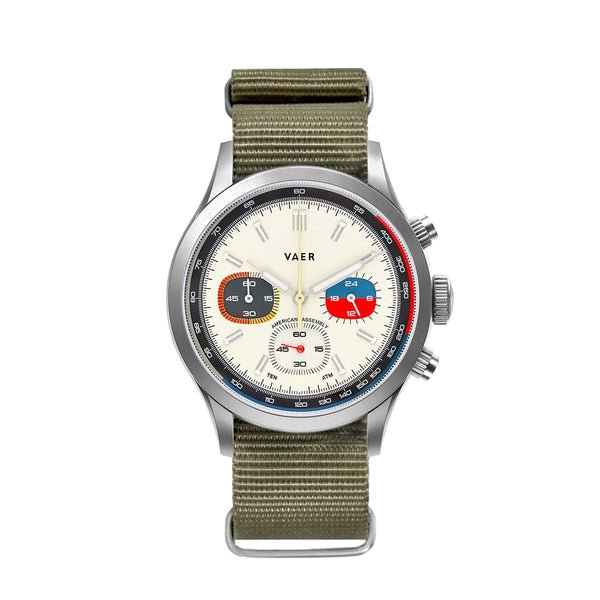 R1 USA Rally Chronograph Watch - Cream 40mm / Single Pass