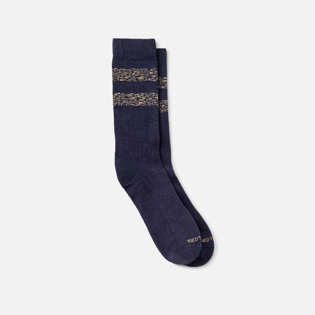 Wool Blend Striped Crew - Navy/Tan