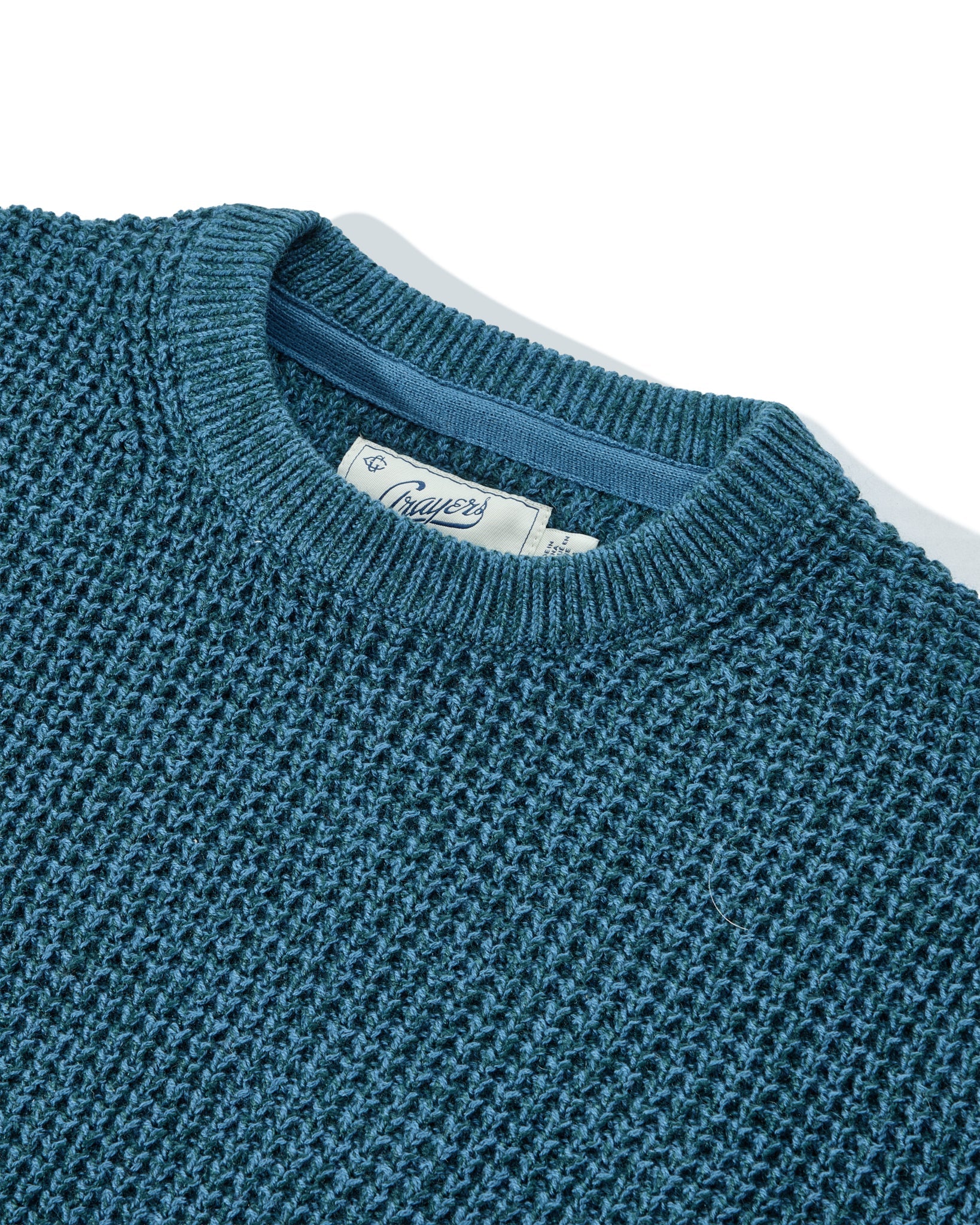 Guernsey Waffle Crew Neck - Blue Green