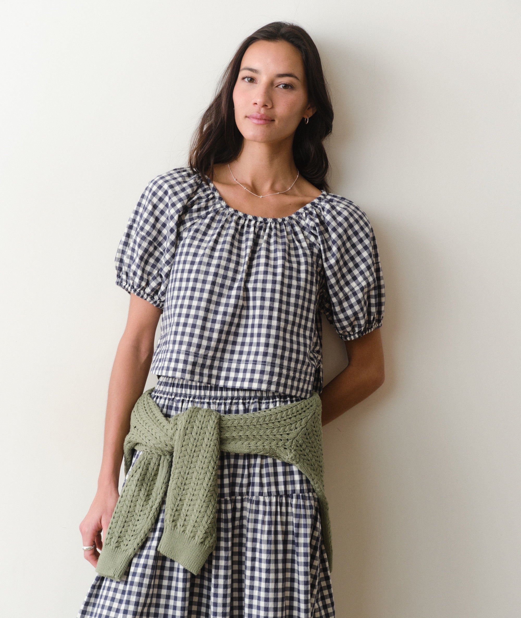 Gia Poplin Blouse - Navy Gingham