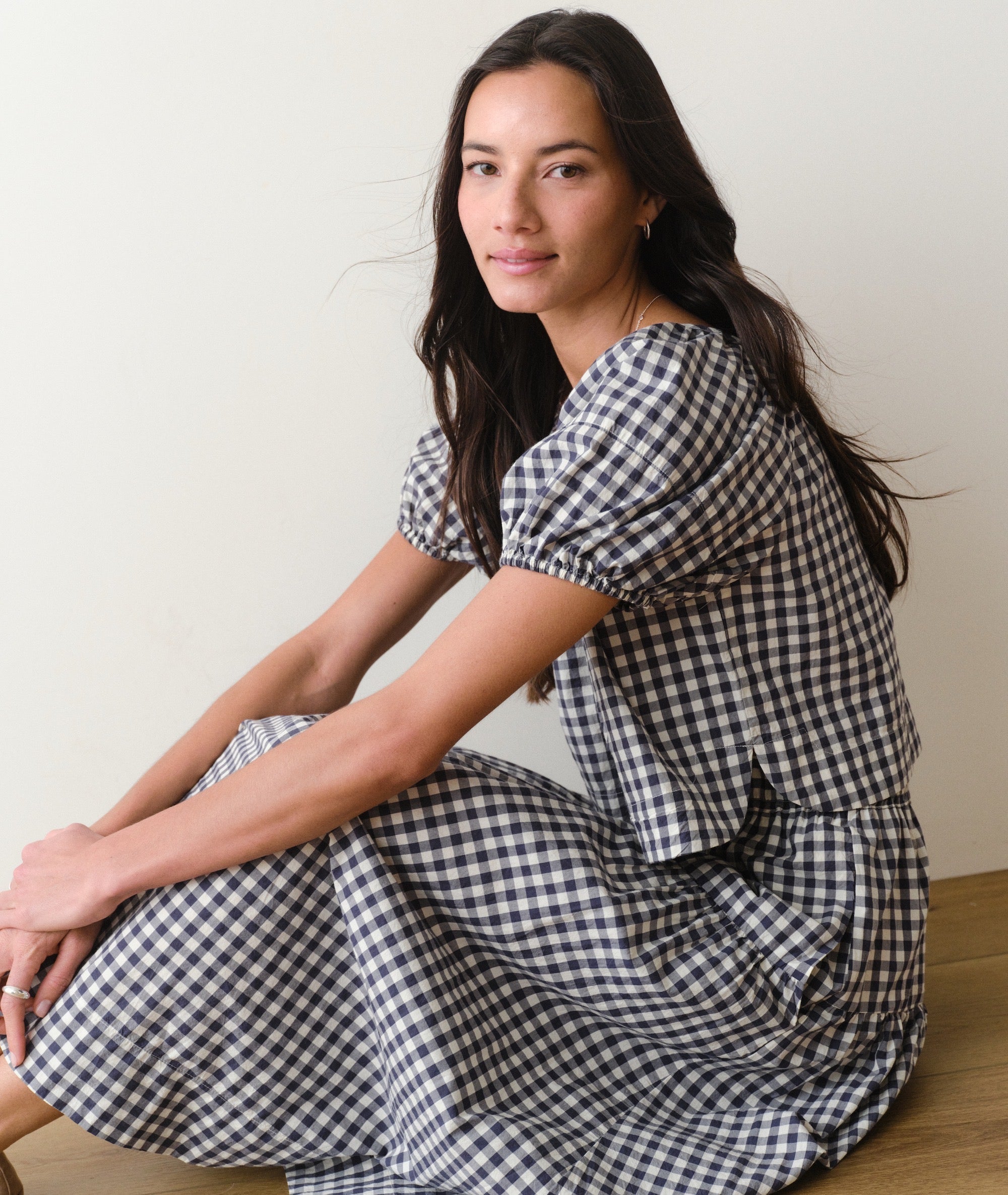 Gia Poplin Blouse - Navy Gingham