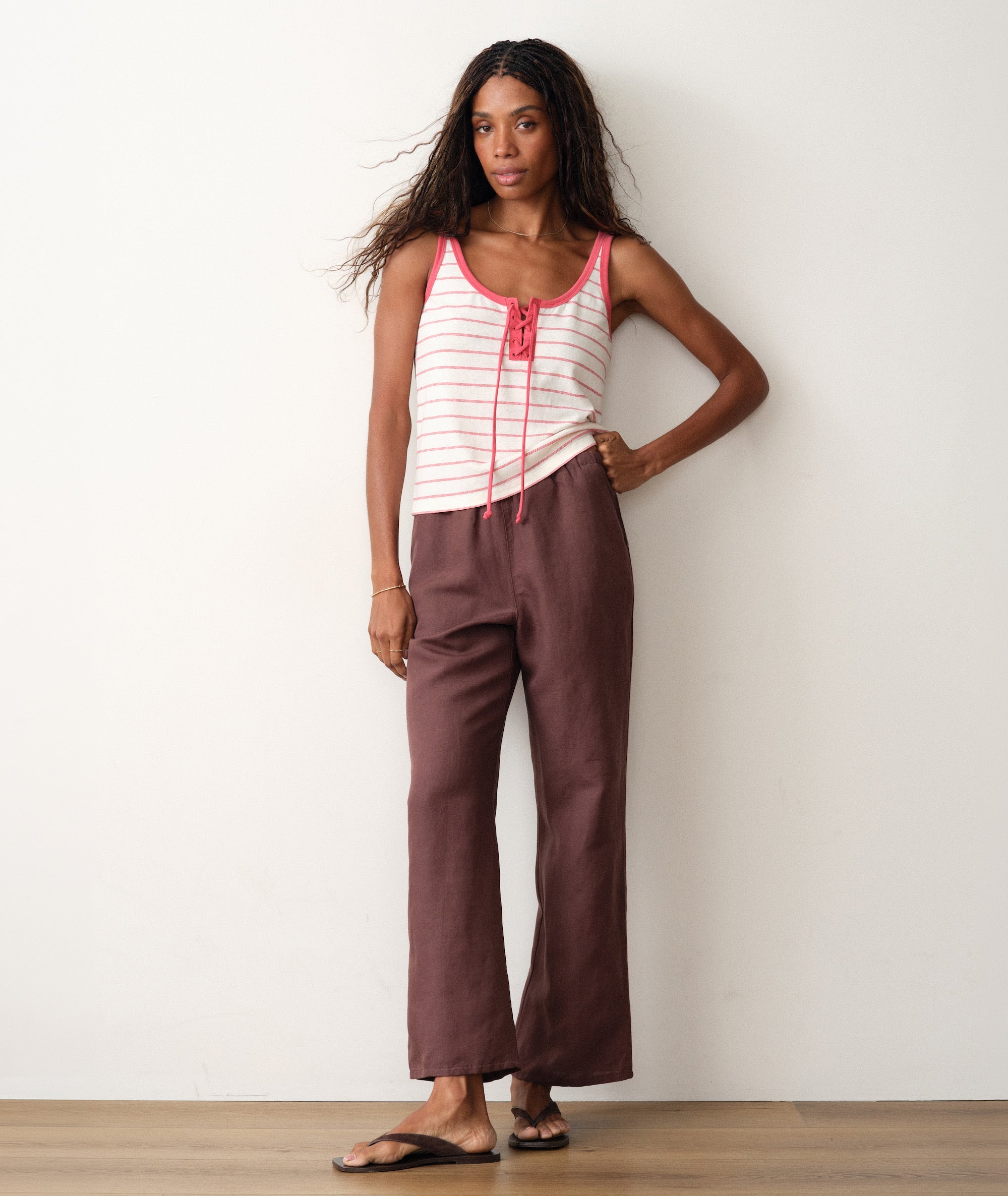 Laci Hemp Tank - Red & Cream Stripe