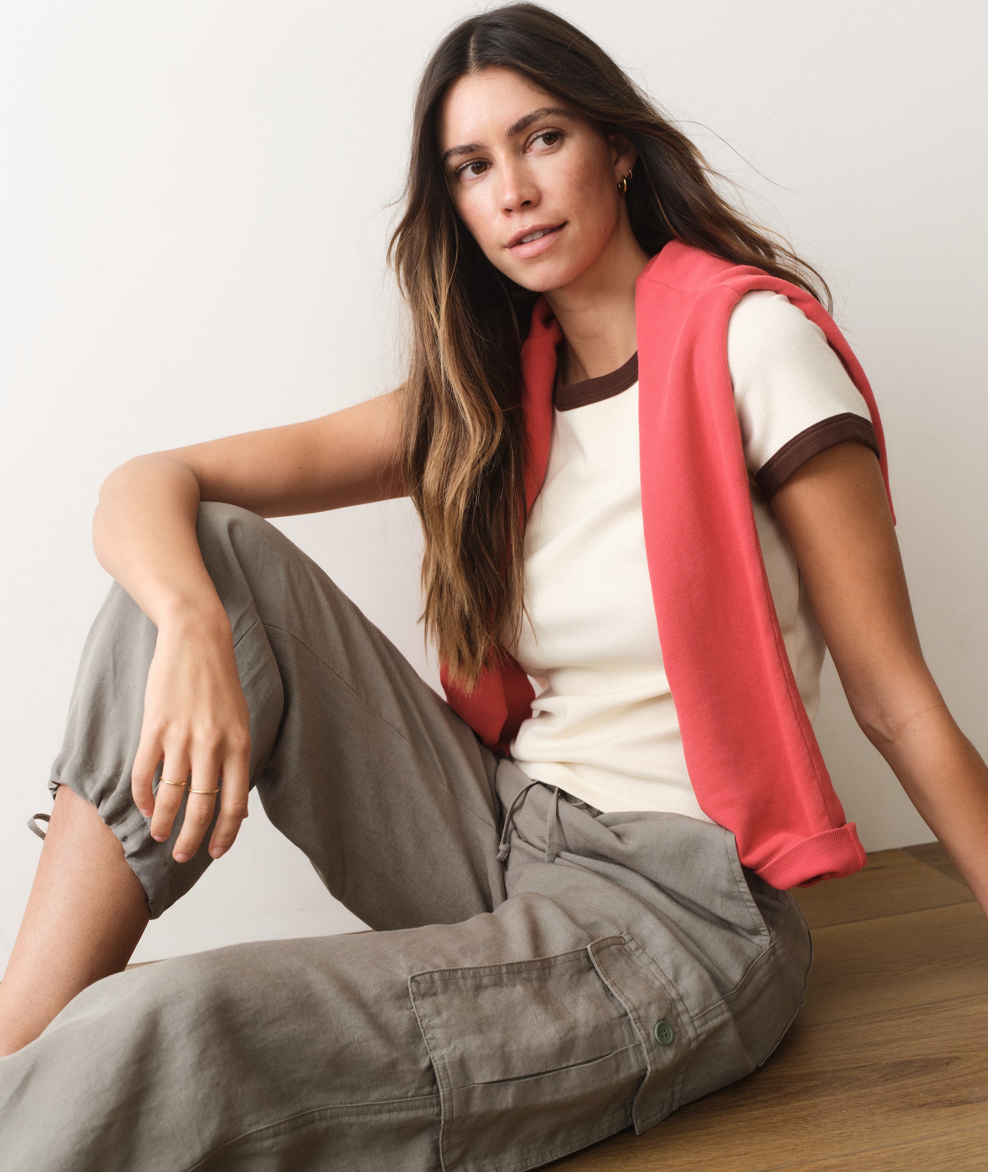 Lexi Rib Ringer Tee - Cream & Coffee