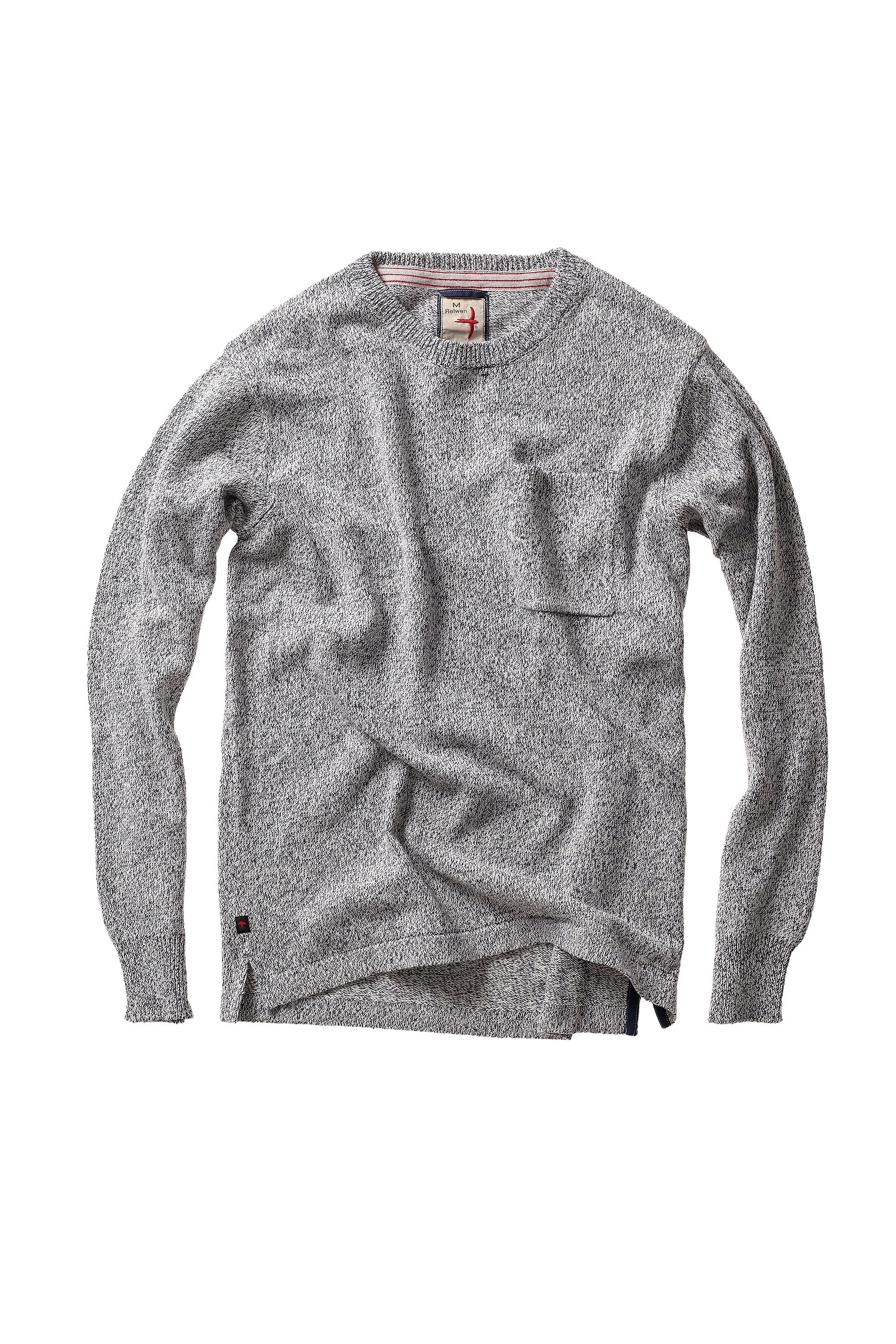 Cotton Linen Sweater Crew - White / Navy Twist