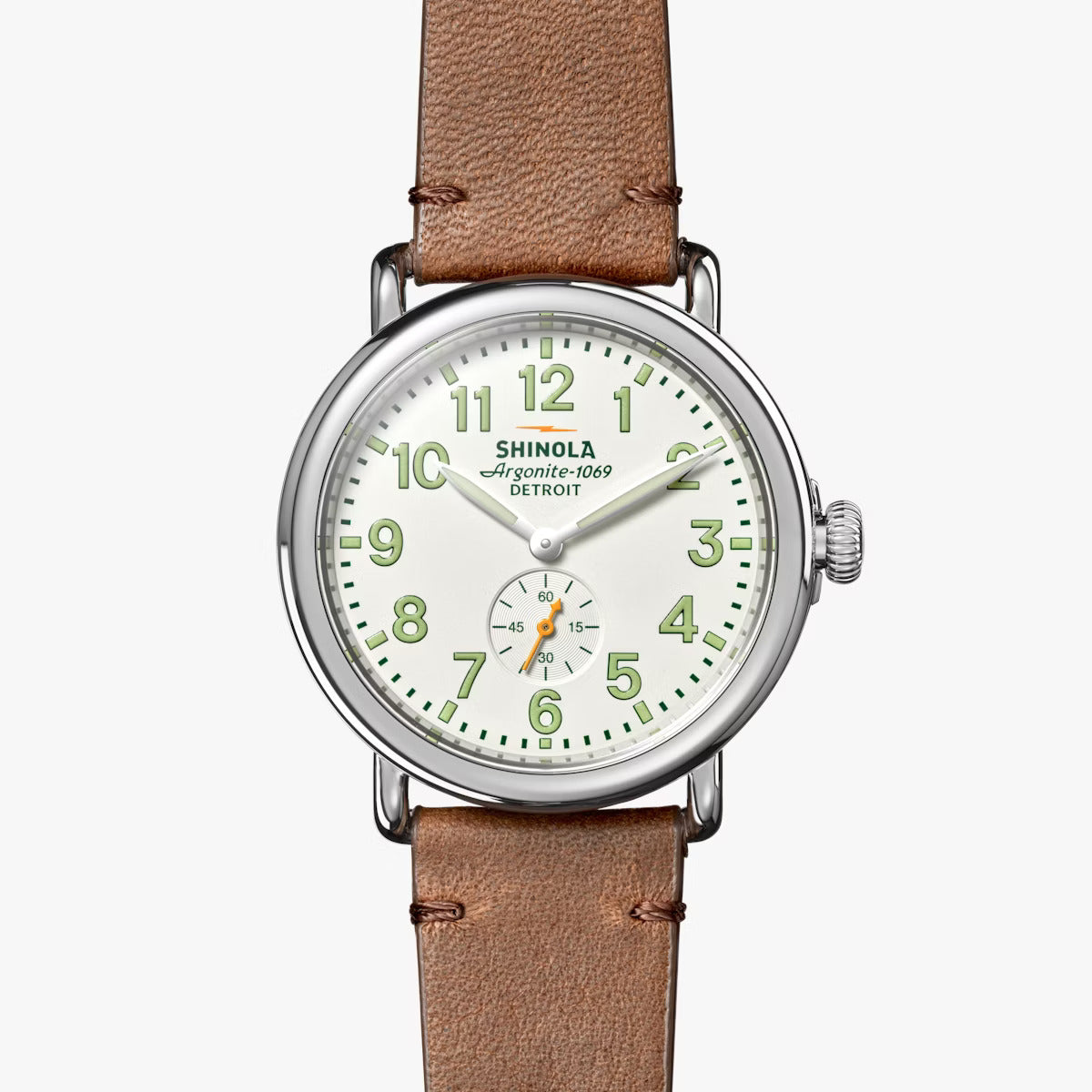 Runwell 41mm, British Tan Leather Strap, White