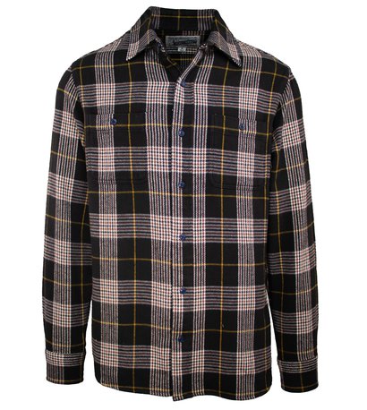 Plaid Cotton Flannel Shirt - Brown/Gold