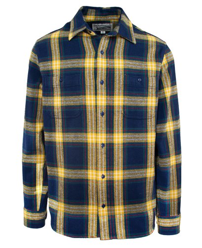 Plaid Cotton Flannel Shirt - Gold/Navy