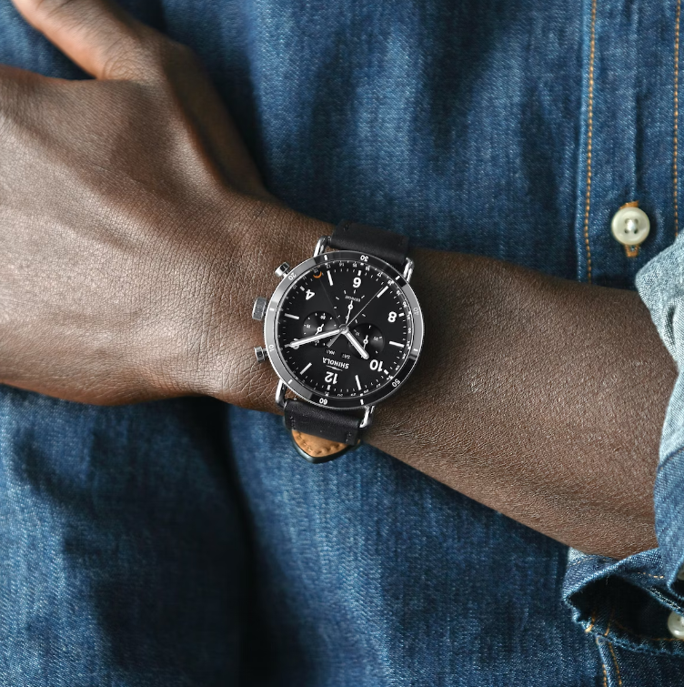 Canfield Sport Watch 45mm Black Black Leather Strap