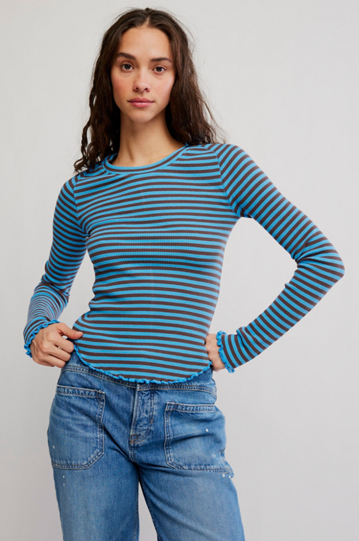 Easy Does It Long Sleeve Striped Tee in Blue Combo