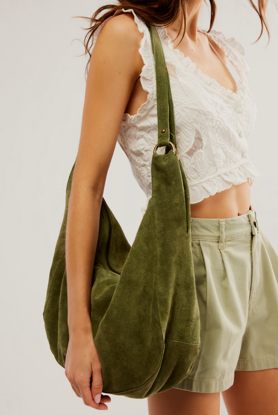 Roma Suede Tote in Olive Moss
