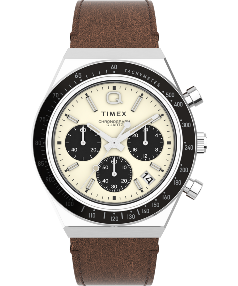 Q Timex® Chronograph 40mm Leather Strap Watch - Brown