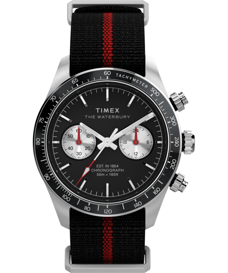 Waterbury Heritage Chronograph 39mm Fabric Strap Watch - Black/Red