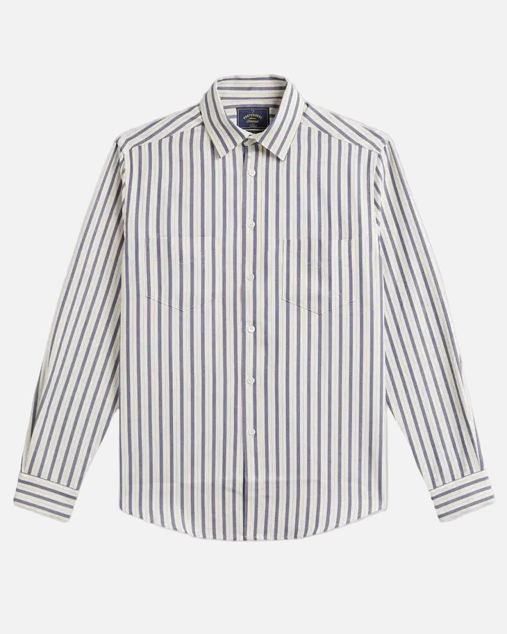 Union Oxford Stripe Long Sleeve Shirt - Cream/Blue