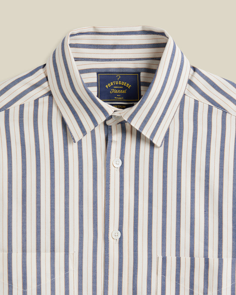 Union Oxford Stripe Long Sleeve Shirt - Cream/Blue