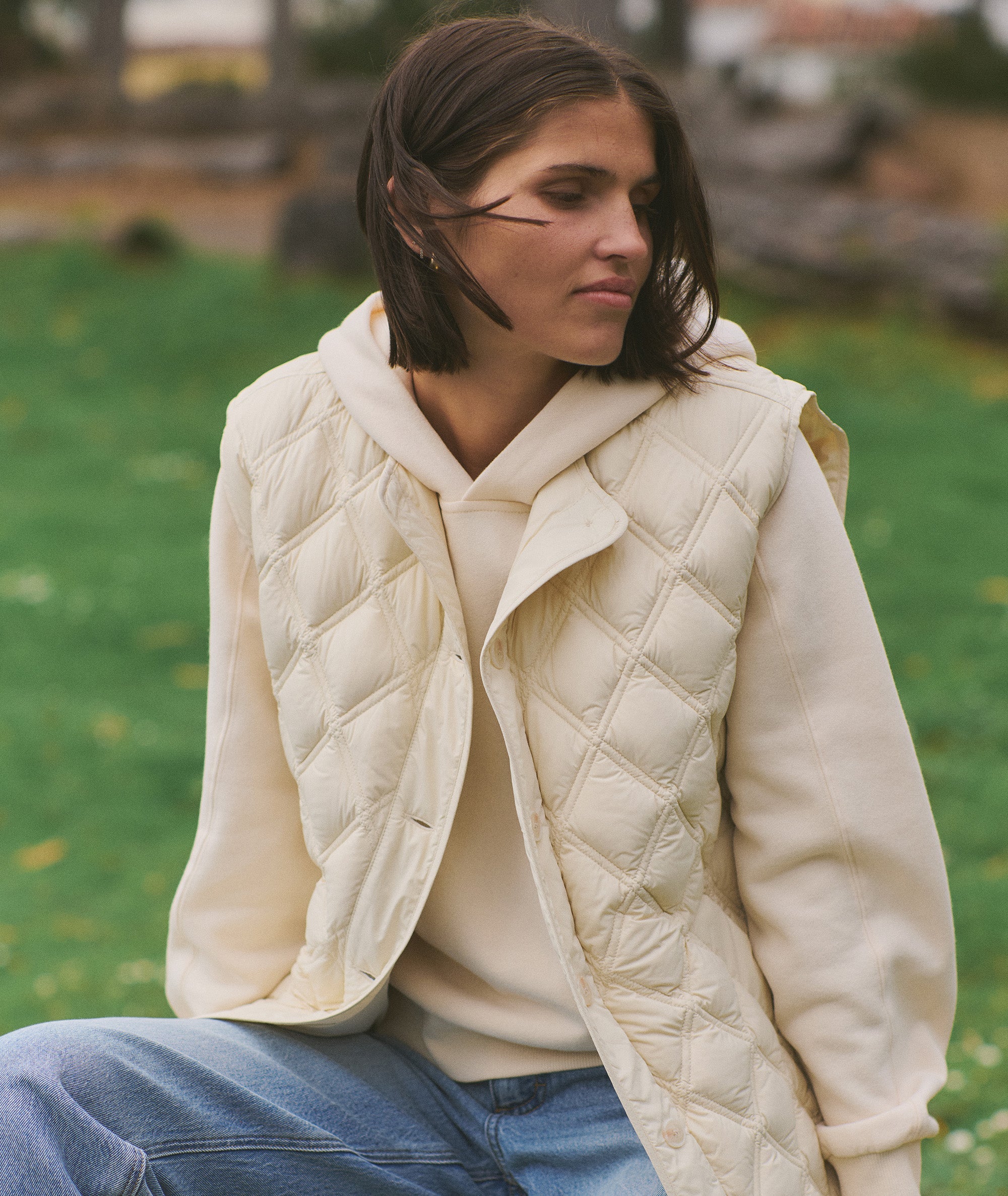 Marina Quilted Vest - Antique White