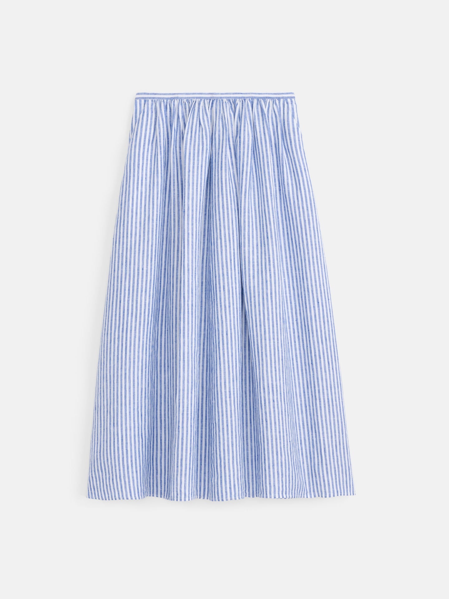 Sarah Striped Skirt in Linen - Ocean / Ivory