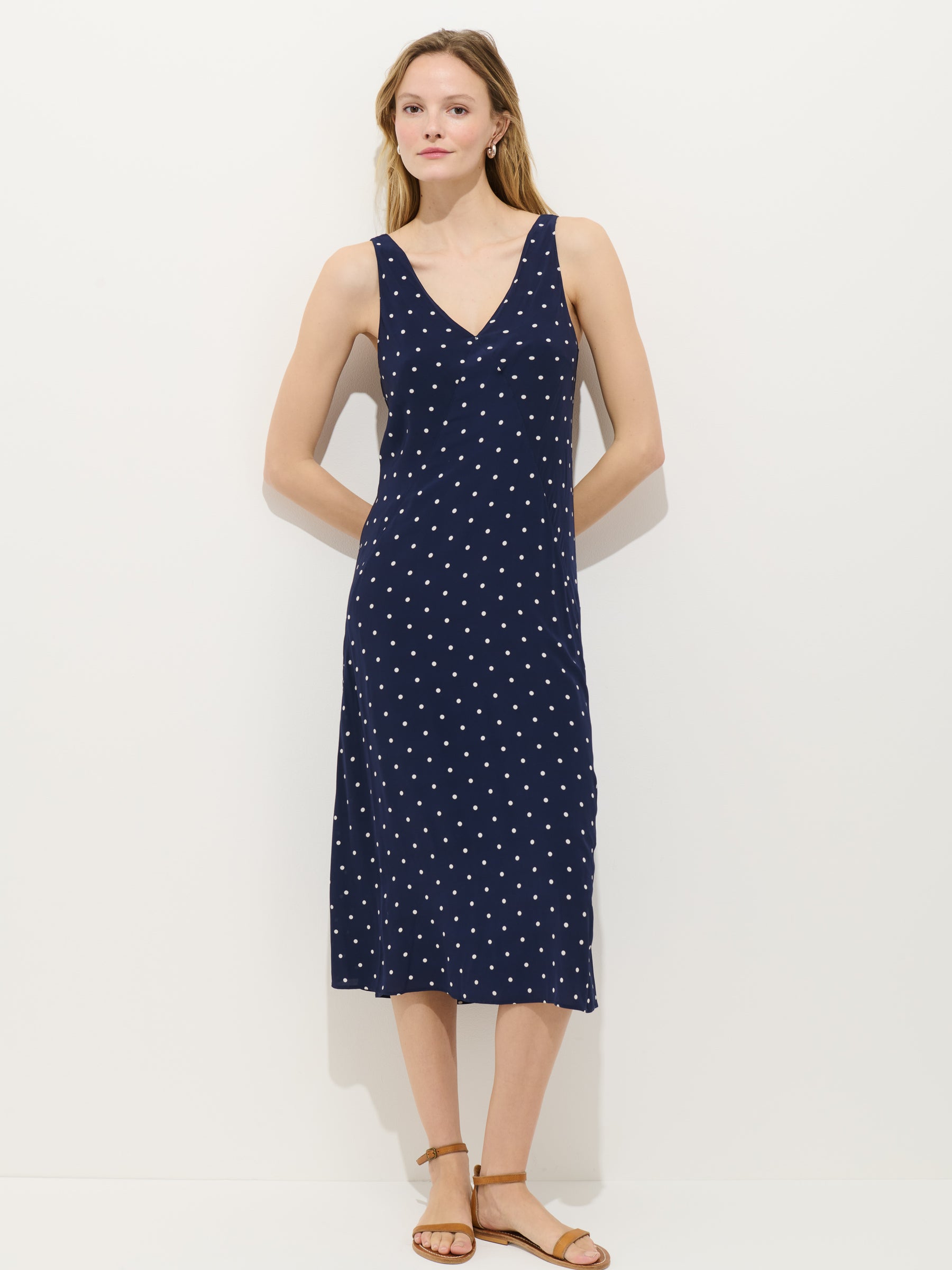 Flora Dress in Polka Dot - Navy / White