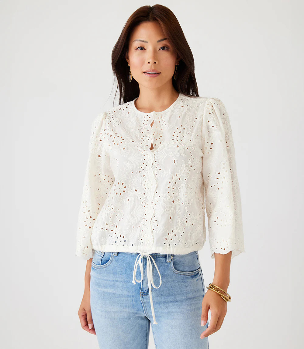 Embroidered Tie Waist Top