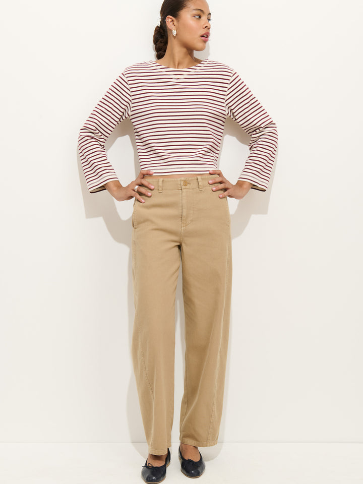 Marseille Boatneck Striped Tee in Cotton - Off White/Burgundy