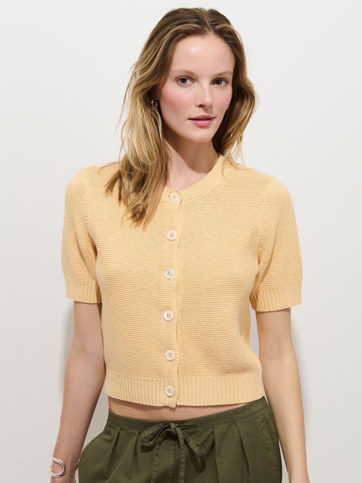 Elle Cardigan in Linen Cotton - Honey Biscuit