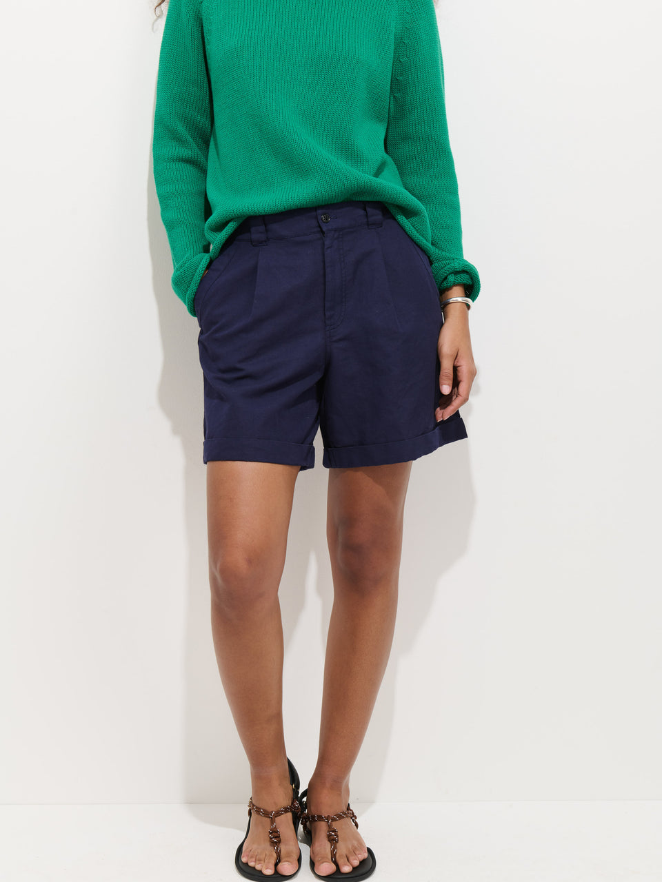 Lucie Short in Linen Cotton - Navy Night