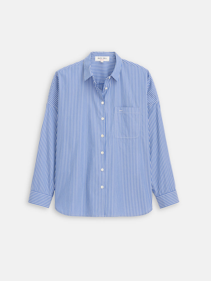 Jo Striped Shirt in Cotton Poplin - Blue/White Stripe