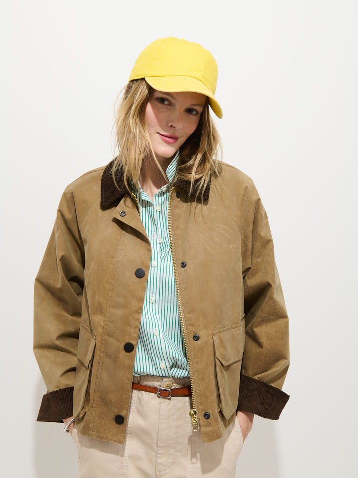 Chiltern Cropped Jacket in Waxed Cotton Vintage Khaki