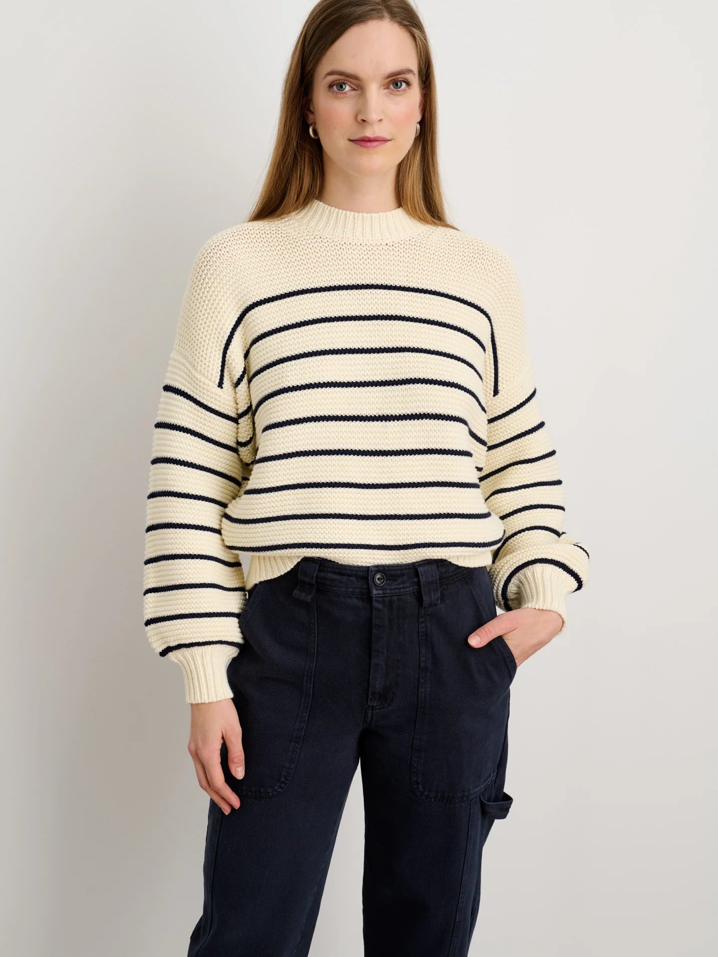 Button Back Striped Sweater in Cotton