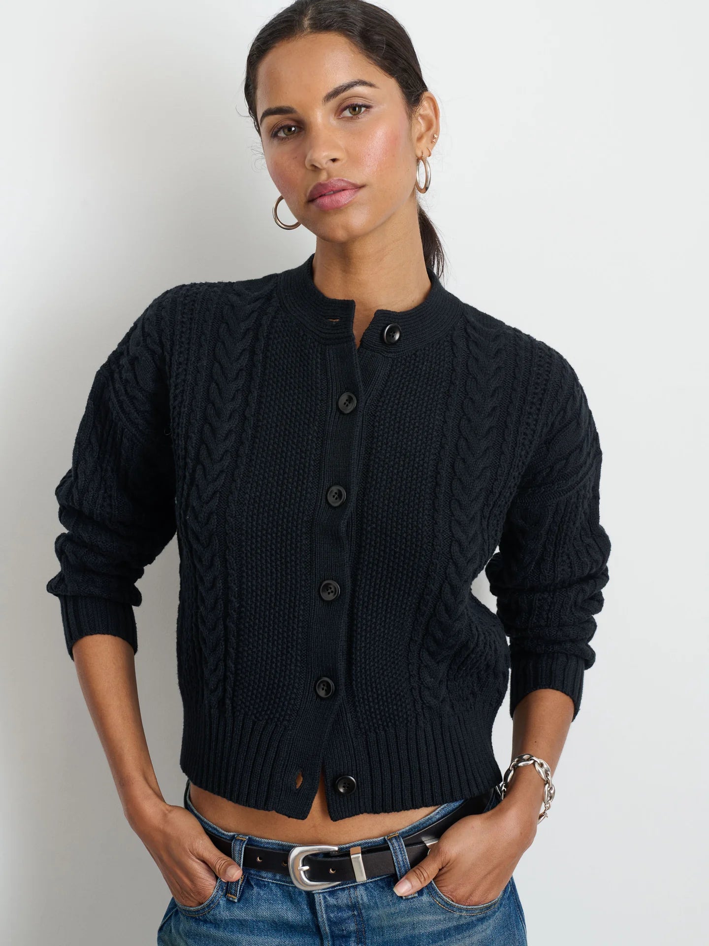 Cable Knit Nico Chunky Cardigan - Black