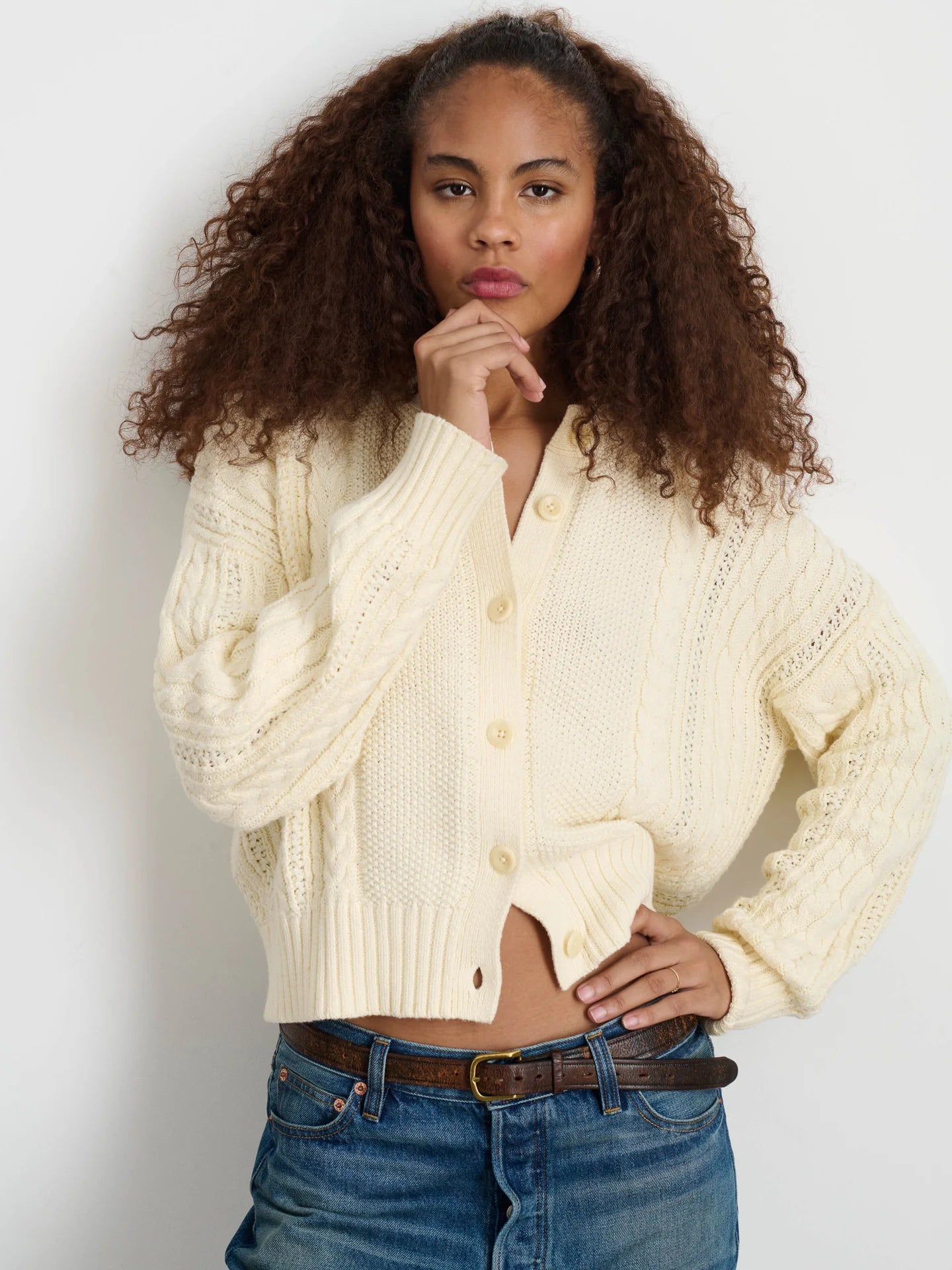 Cable Knit Nico Chunky Cardigan - Ivory