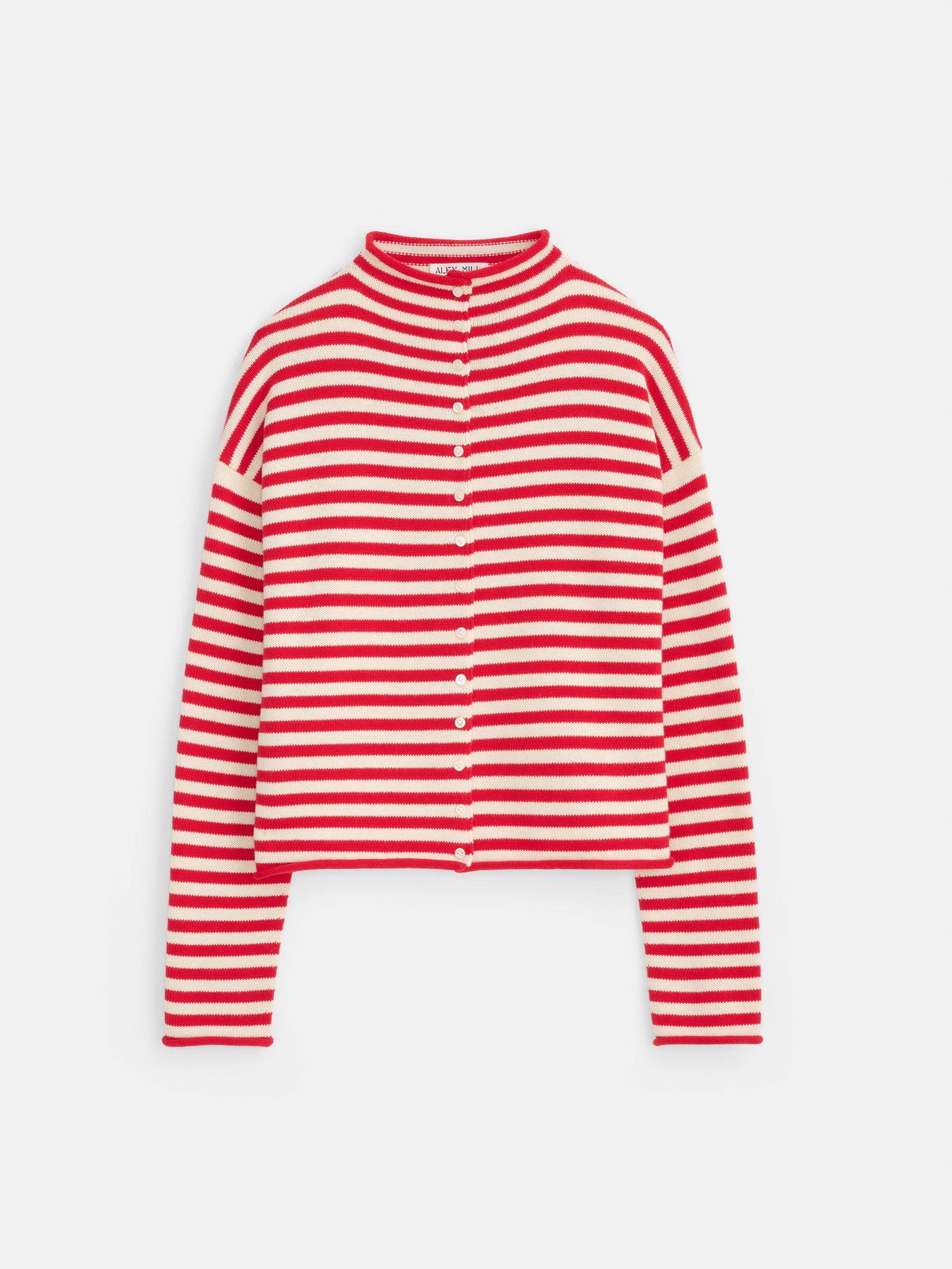 Taylor Striped Cardigan in Cotton Cashmere - Ivory Red