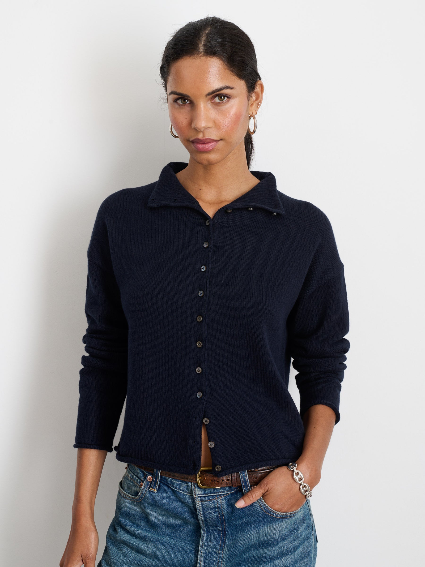 Taylor Cardigan in Cotton Cashmere - Navy