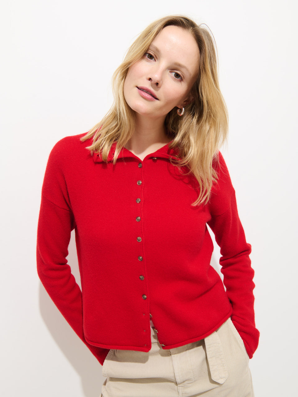 Taylor Cardigan in Cashmere - Scarlet