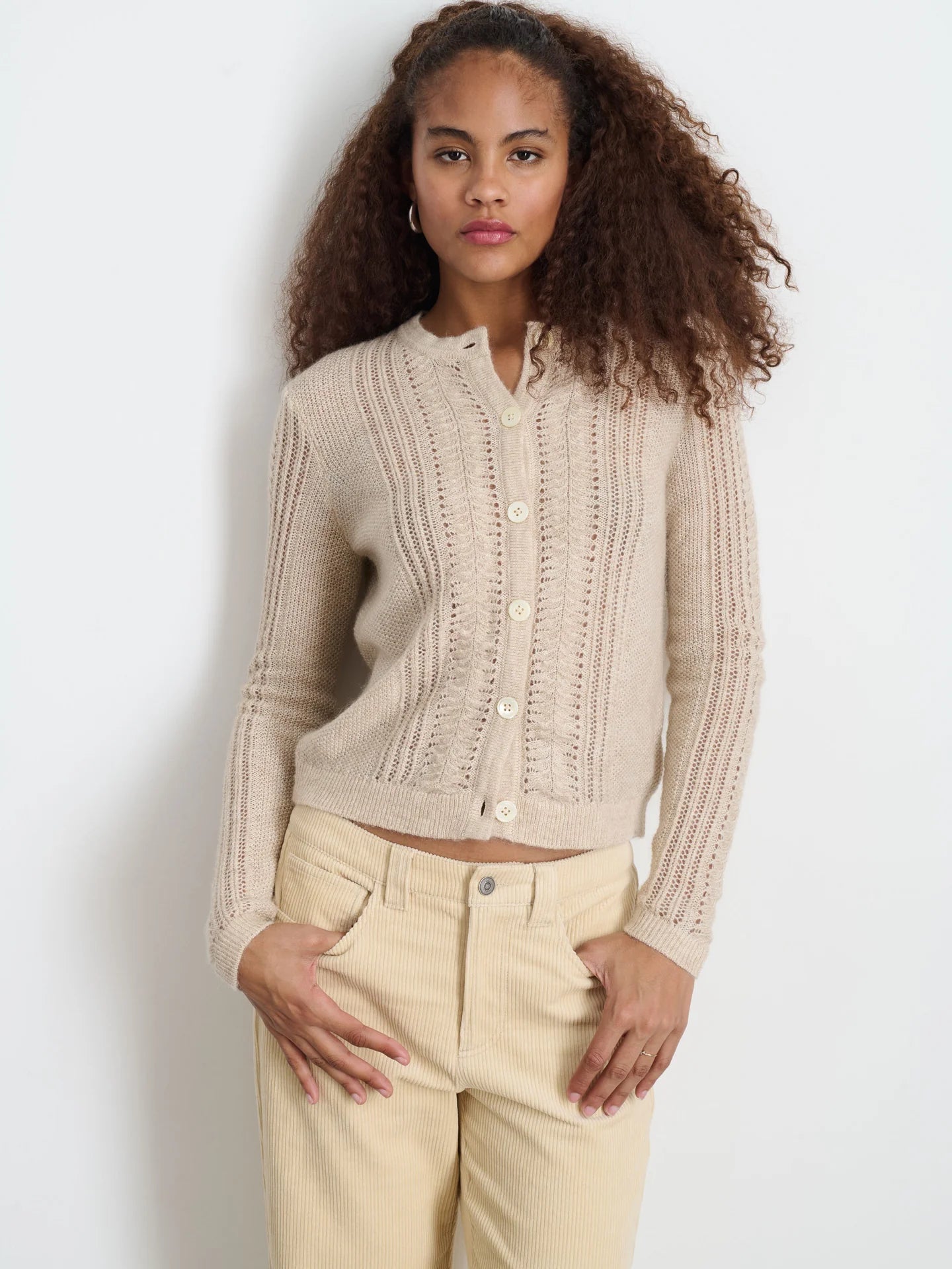 Addison Cardigan in Mohair Wool Cotton - Champagne