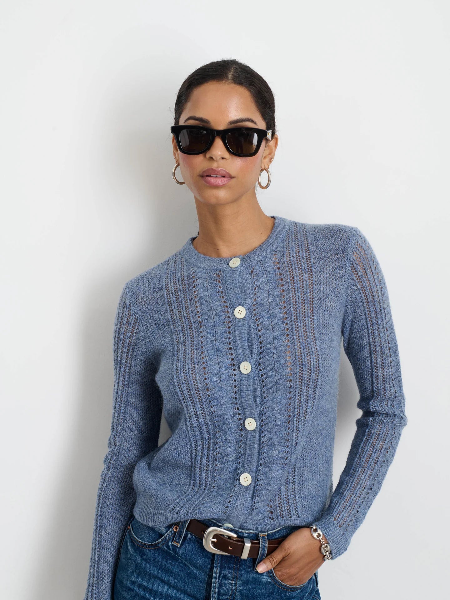 Addison Cardigan in Mohair Wool Cotton - Frost Blue