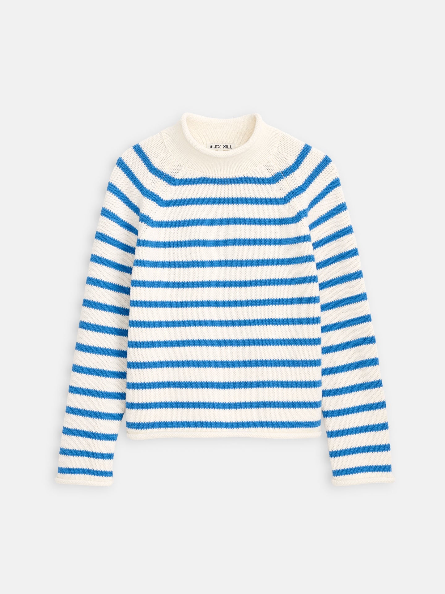 Eastport Striped Rollneck in Cotton -  Sea Salt/Ultramarine