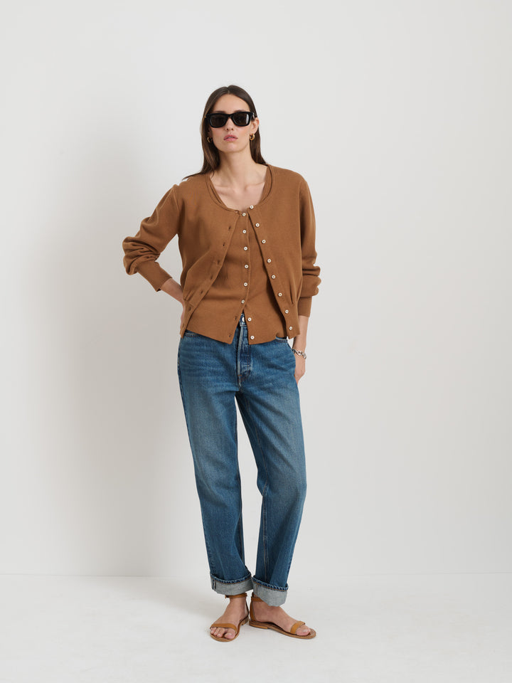 Louisa Cardigan in Cotton Cashmere: Mochaccino