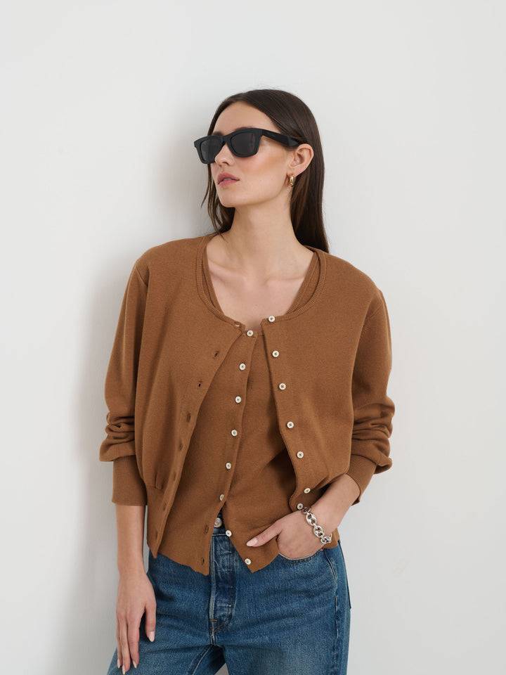Louisa Cardigan in Cotton Cashmere: Mochaccino