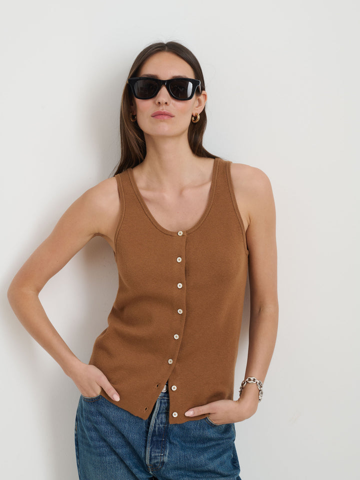 Louisa Vest in Cotton Cashmere: Mochaccino