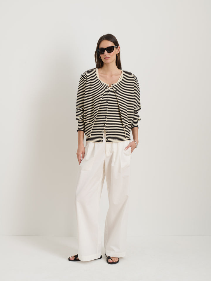 Louisa Striped Cardigan in Cotton Cashmere: Cream/Black