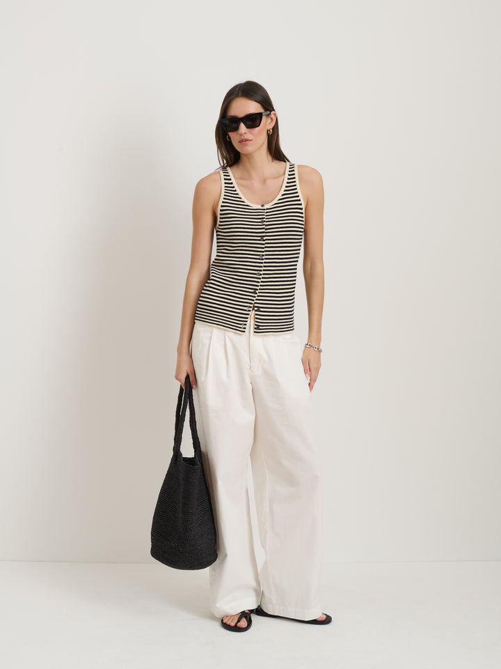 Louisa Vest in Striped Cotton Cashmere: Cream/Black