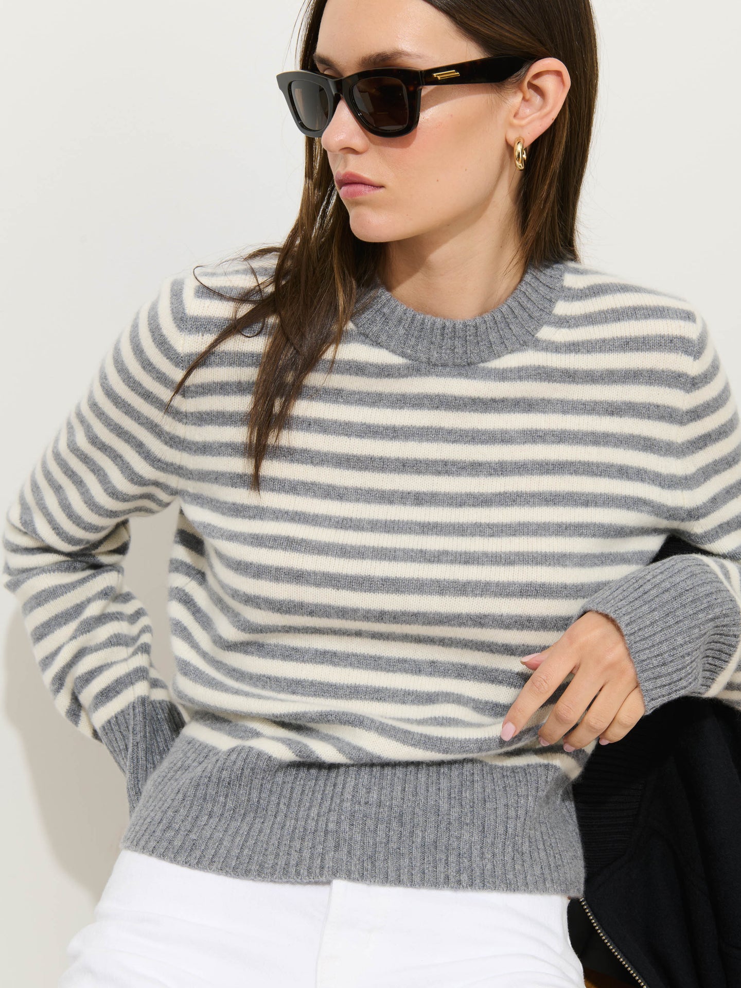 Marais Striped Sweater in Cashmere - Heather/Ivory Grey