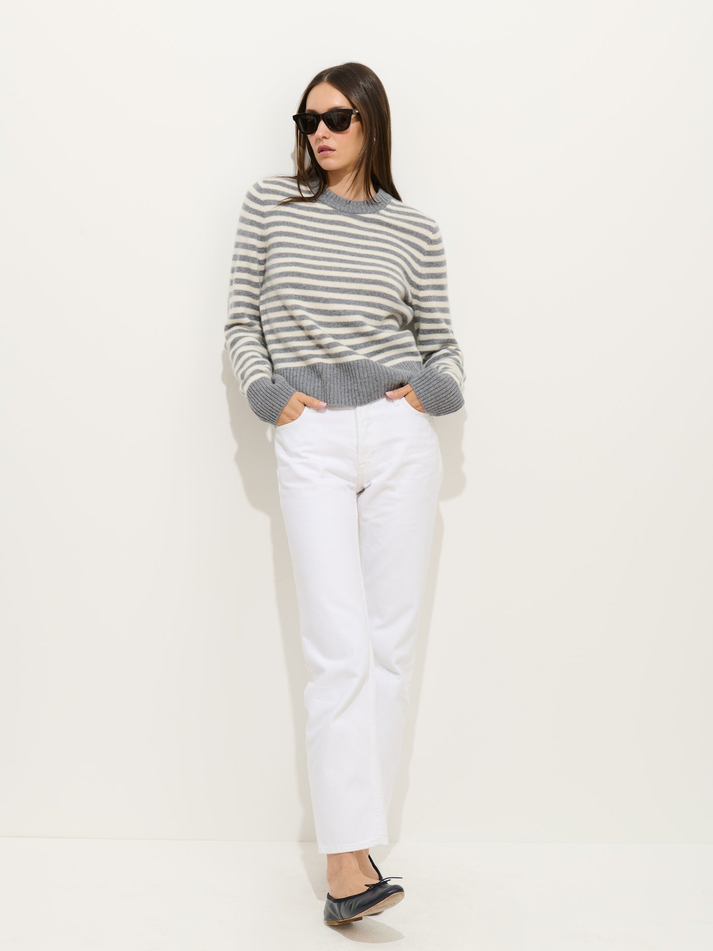 Marais Striped Sweater in Cashmere - Heather/Ivory Grey