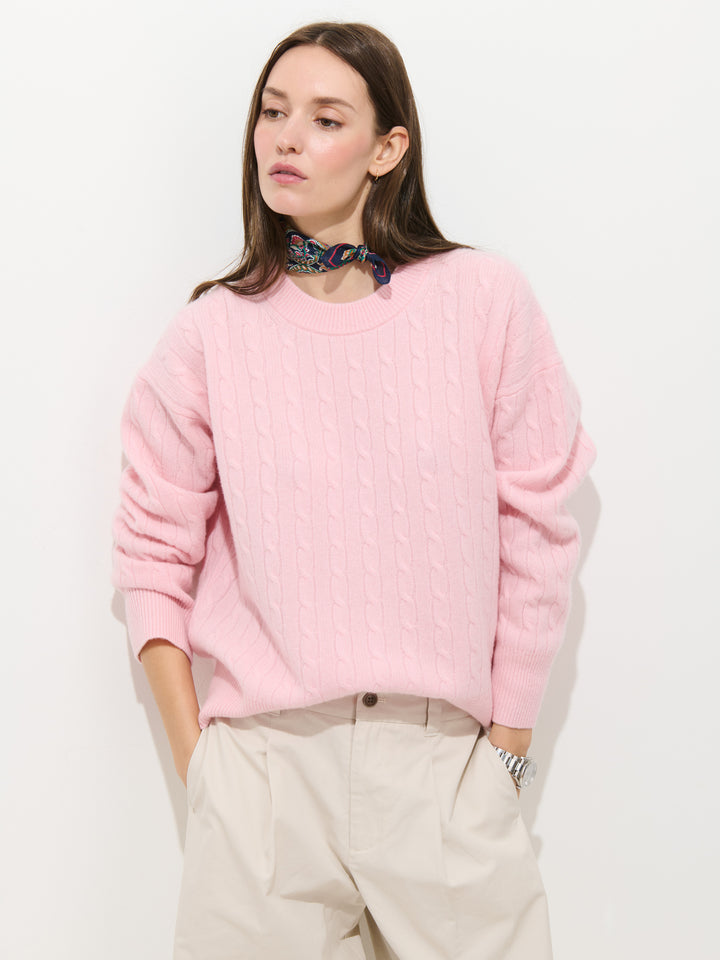 Charlie Cable Sweater in Cashmere - Rose Quartz