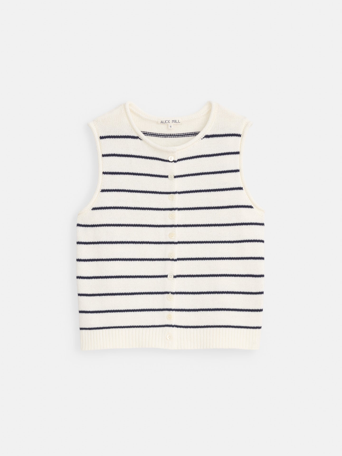 Taylor Striped Vest in Cotton - Ivory / Navy Night