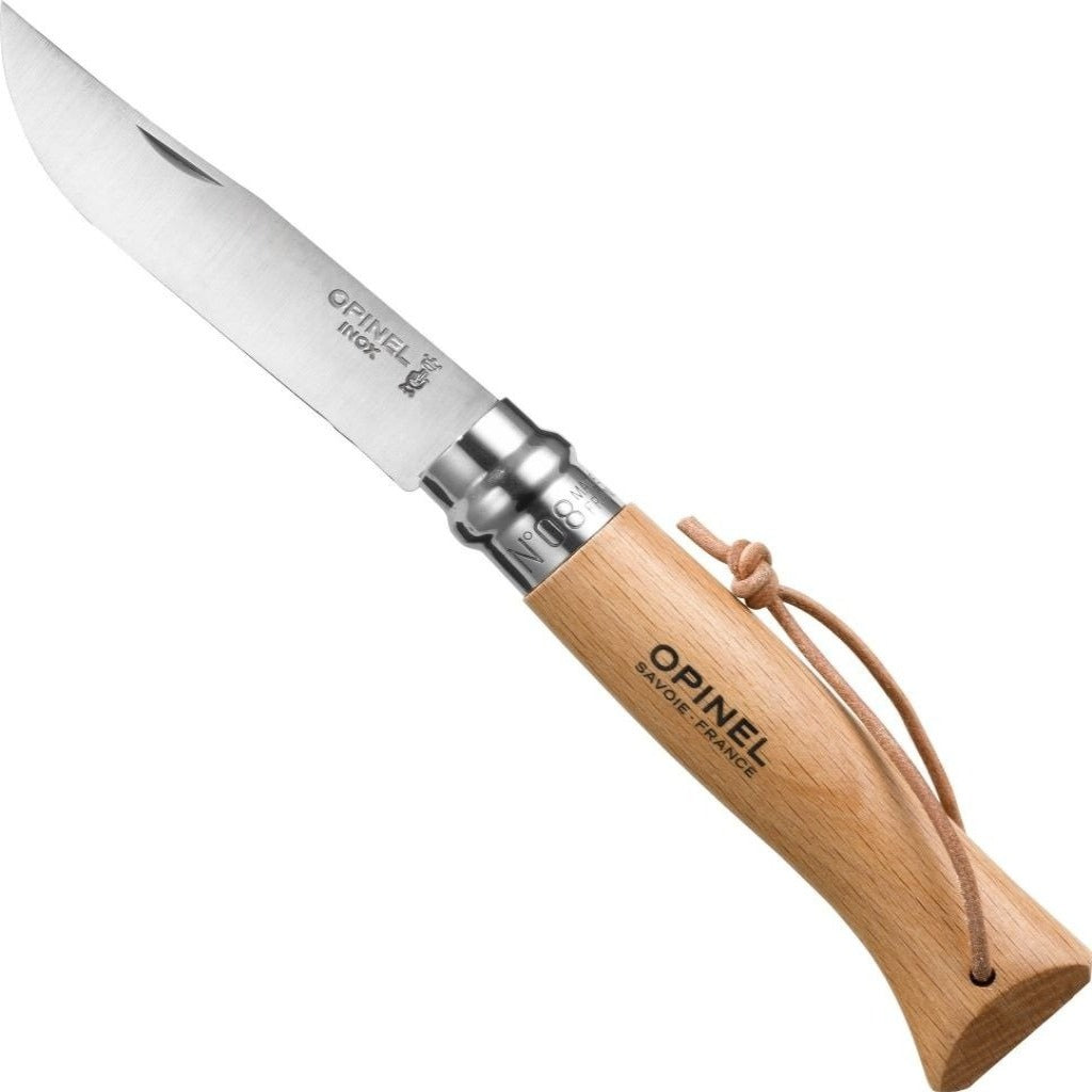 No. 08 Stainless Steel Folding Knife with Lanyard - Beech