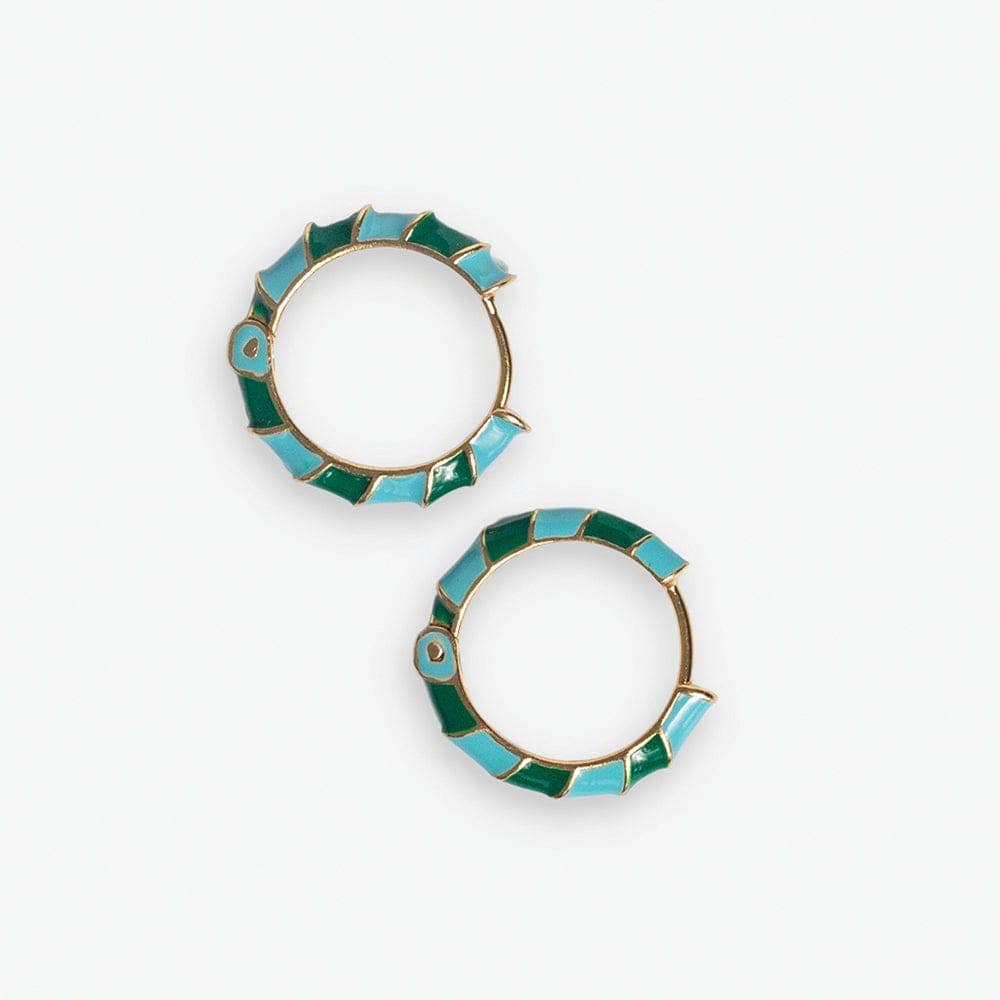 Pippa Twisted Colorblock Enamel Hoop Earrings Green and Light Blue